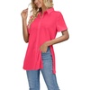image:imageLYANER Womens Collar V Neck Split Hem Button Down Short Sleeve Long Shirt Blouse Tunic TopRose