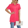 image:imageLYANER Womens Collar V Neck Split Hem Button Down Short Sleeve Long Shirt Blouse Tunic TopRose