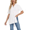 image:imageLYANER Womens Collar V Neck Split Hem Button Down Short Sleeve Long Shirt Blouse Tunic TopWhite