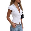 image:imageLYANER Womens Collared V Neck Button Down Cap Sleeve Y2k Blouse Top ShirtsWhite