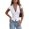 image:imageLYANER Womens Collared V Neck Button Down Cap Sleeve Y2k Blouse Top ShirtsWhite