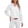 image:imageLYANER Womens Collared V Neck Eyelet Flounce Long Sleeve Button Down Blouses Shirts TopWhite