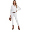 image:imageLYANER Womens Collared V Neck Eyelet Flounce Long Sleeve Button Down Blouses Shirts TopWhite