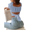 image:imageLYANER Womens Cute Ruffle Puff Short Sleeve Tie Back Crop Top Off The Shoulder Cropped BlouseAzure Blue