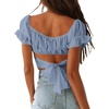 image:imageLYANER Womens Cute Ruffle Puff Short Sleeve Tie Back Crop Top Off The Shoulder Cropped BlouseAzure Blue