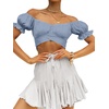 image:imageLYANER Womens Cute Ruffle Puff Short Sleeve Tie Back Crop Top Off The Shoulder Cropped BlouseAzure Blue