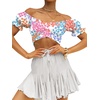 image:imageLYANER Womens Cute Ruffle Puff Short Sleeve Tie Back Crop Top Off The Shoulder Cropped BlouseColorful Floral