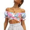 image:imageLYANER Womens Cute Ruffle Puff Short Sleeve Tie Back Crop Top Off The Shoulder Cropped BlouseColorful Floral