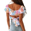 image:imageLYANER Womens Cute Ruffle Puff Short Sleeve Tie Back Crop Top Off The Shoulder Cropped BlouseColorful Floral