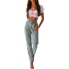image:imageLYANER Womens Cute Ruffle Puff Short Sleeve Tie Back Crop Top Off The Shoulder Cropped BlouseColorful Floral