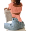 image:imageLYANER Womens Cute Ruffle Puff Short Sleeve Tie Back Crop Top Off The Shoulder Cropped BlouseCoral Pink