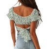 image:imageLYANER Womens Cute Ruffle Puff Short Sleeve Tie Back Crop Top Off The Shoulder Cropped BlouseFloral Green