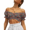 image:imageLYANER Womens Cute Ruffle Puff Short Sleeve Tie Back Crop Top Off The Shoulder Cropped BlouseFloral Multi