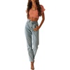 image:imageLYANER Womens Cute Ruffle Puff Short Sleeve Tie Back Crop Top Off The Shoulder Cropped BlouseFloral Orange