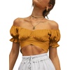 image:imageLYANER Womens Cute Ruffle Puff Short Sleeve Tie Back Crop Top Off The Shoulder Cropped BlouseGinger