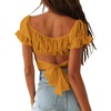 image:imageLYANER Womens Cute Ruffle Puff Short Sleeve Tie Back Crop Top Off The Shoulder Cropped BlouseGinger