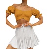 image:imageLYANER Womens Cute Ruffle Puff Short Sleeve Tie Back Crop Top Off The Shoulder Cropped BlouseGinger
