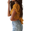 image:imageLYANER Womens Cute Ruffle Puff Short Sleeve Tie Back Crop Top Off The Shoulder Cropped BlouseGinger