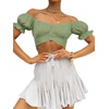 image:imageLYANER Womens Cute Ruffle Puff Short Sleeve Tie Back Crop Top Off The Shoulder Cropped BlouseLight Green