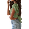 image:imageLYANER Womens Cute Ruffle Puff Short Sleeve Tie Back Crop Top Off The Shoulder Cropped BlouseLight Green