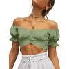image:imageLYANER Womens Cute Ruffle Puff Short Sleeve Tie Back Crop Top Off The Shoulder Cropped BlouseLight Green