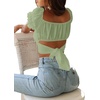 image:imageLYANER Womens Cute Ruffle Puff Short Sleeve Tie Back Crop Top Off The Shoulder Cropped BlouseLight Green
