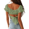 image:imageLYANER Womens Cute Ruffle Puff Short Sleeve Tie Back Crop Top Off The Shoulder Cropped BlouseLight Green