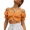 image:imageLYANER Womens Cute Ruffle Puff Short Sleeve Tie Back Crop Top Off The Shoulder Cropped BlouseLight Orange