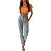 image:imageLYANER Womens Cute Ruffle Puff Short Sleeve Tie Back Crop Top Off The Shoulder Cropped BlouseLight Orange