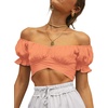 image:imageLYANER Womens Cute Ruffle Puff Short Sleeve Tie Back Crop Top Off The Shoulder Cropped BlouseOrange