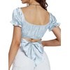 image:imageLYANER Womens Cute Ruffle Puff Short Sleeve Tie Back Crop Top Off The Shoulder Cropped BlouseSatin Baby Blue