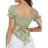 image:imageLYANER Womens Cute Ruffle Puff Short Sleeve Tie Back Crop Top Off The Shoulder Cropped BlouseSatin Light Green