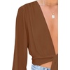 image:imageLYANER Womens Deep V Neck Long Sleeve Tie Front Knot Sexy Wrap Crop Top BlouseDark Brown