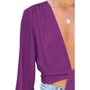 image:imageLYANER Womens Deep V Neck Long Sleeve Tie Front Knot Sexy Wrap Crop Top BlouseDark Purple