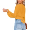 image:imageLYANER Womens Deep V Neck Long Sleeve Tie Front Knot Sexy Wrap Crop Top BlouseGinger