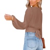 image:imageLYANER Womens Deep V Neck Long Sleeve Tie Front Knot Sexy Wrap Crop Top BlouseLight Brown