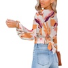 image:imageLYANER Womens Deep V Neck Long Sleeve Tie Front Knot Sexy Wrap Crop Top BlouseOrange Print