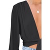image:imageLYANER Womens Deep V Neck Long Sleeve Tie Front Knot Sexy Wrap Crop Top BlousePure Black