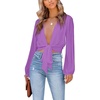 image:imageLYANER Womens Deep V Neck Long Sleeve Tie Front Knot Sexy Wrap Crop Top BlousePure Purple
