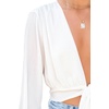 image:imageLYANER Womens Deep V Neck Long Sleeve Tie Front Knot Sexy Wrap Crop Top BlousePure White