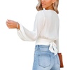 image:imageLYANER Womens Deep V Neck Long Sleeve Tie Front Knot Sexy Wrap Crop Top BlousePure White