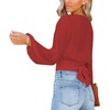 image:imageLYANER Womens Deep V Neck Long Sleeve Tie Front Knot Sexy Wrap Crop Top BlouseRed Orange