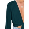 image:imageLYANER Womens Deep V Neck Long Sleeve Tie Front Knot Sexy Wrap Crop Top BlouseWood Green
