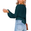 image:imageLYANER Womens Deep V Neck Long Sleeve Tie Front Knot Sexy Wrap Crop Top BlouseWood Green