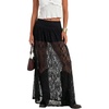 image:imageLYANER Womens Floral Lace Maxi Skirt High Waisted Flowy Sheer A Line Boho Skirts with Inner ShortsBlack