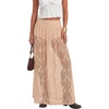 image:imageLYANER Womens Floral Lace Maxi Skirt High Waisted Flowy Sheer A Line Boho Skirts with Inner ShortsKhaki
