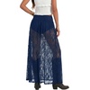 image:imageLYANER Womens Floral Lace Maxi Skirt High Waisted Flowy Sheer A Line Boho Skirts with Inner ShortsNavy Blue