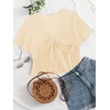 image:imageLYANER Womens Floral Print V Neck Tie Knot Ruffle Hem Short Sleeve Blouse Peplum TopBeige