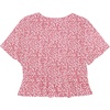 image:imageLYANER Womens Floral Print V Neck Tie Knot Ruffle Hem Short Sleeve Blouse Peplum TopDark Pink Printed
