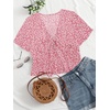 image:imageLYANER Womens Floral Print V Neck Tie Knot Ruffle Hem Short Sleeve Blouse Peplum TopDark Pink Printed